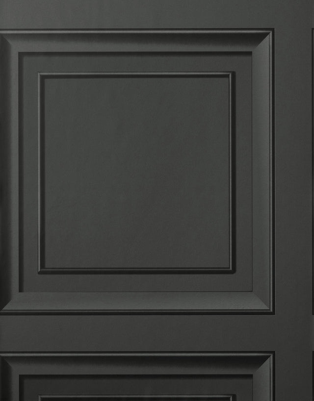 Distinctive Dark Grey Square Panel Wallpaper with Masculine Wood Panel Graphic - Fine Decor FD43001