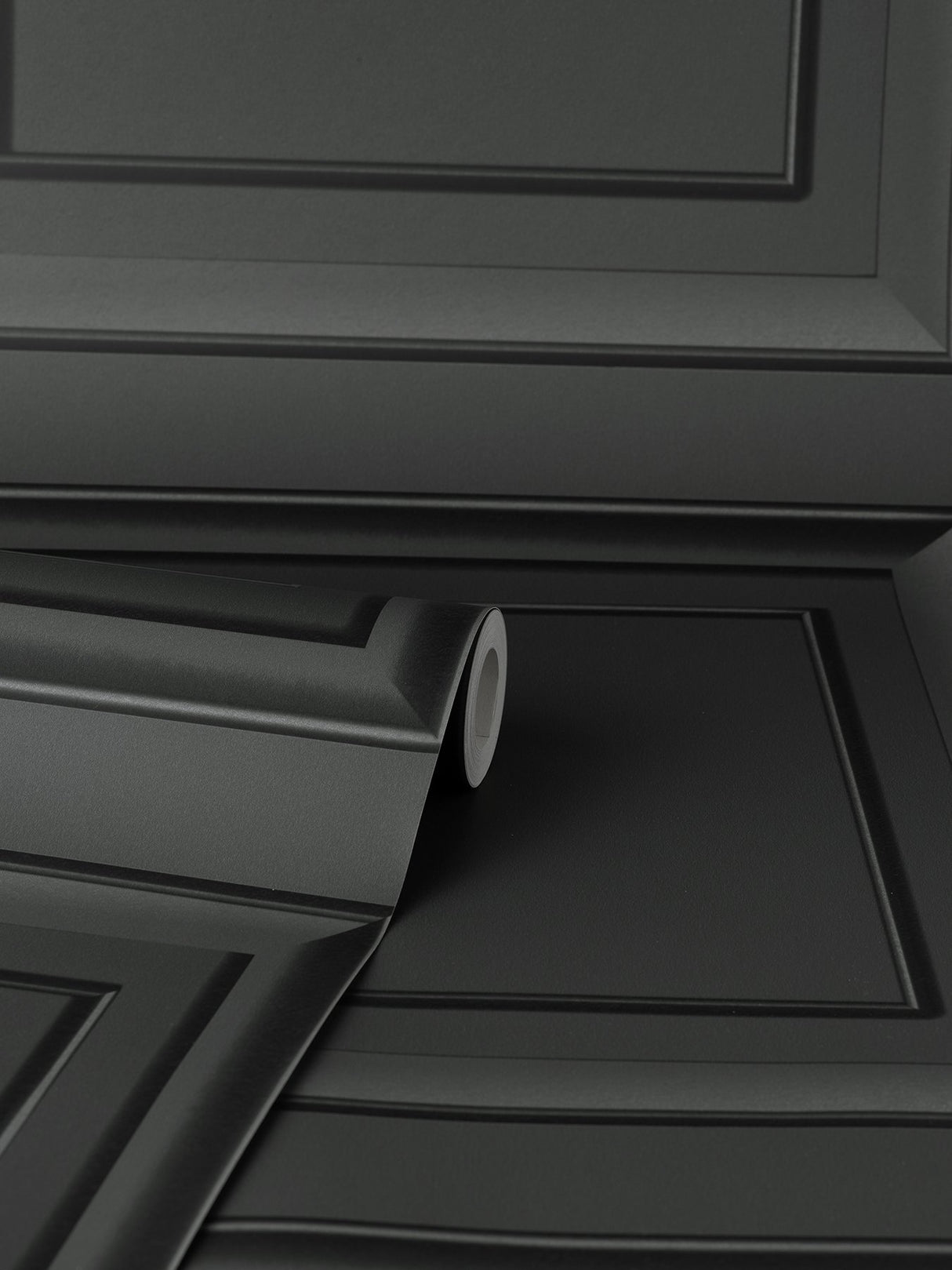 Distinctive Dark Grey Square Panel Wallpaper with Masculine Wood Panel Graphic - Fine Decor FD43001