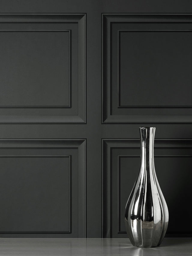 Distinctive Dark Grey Square Panel Wallpaper with Masculine Wood Panel Graphic - Fine Decor FD43001