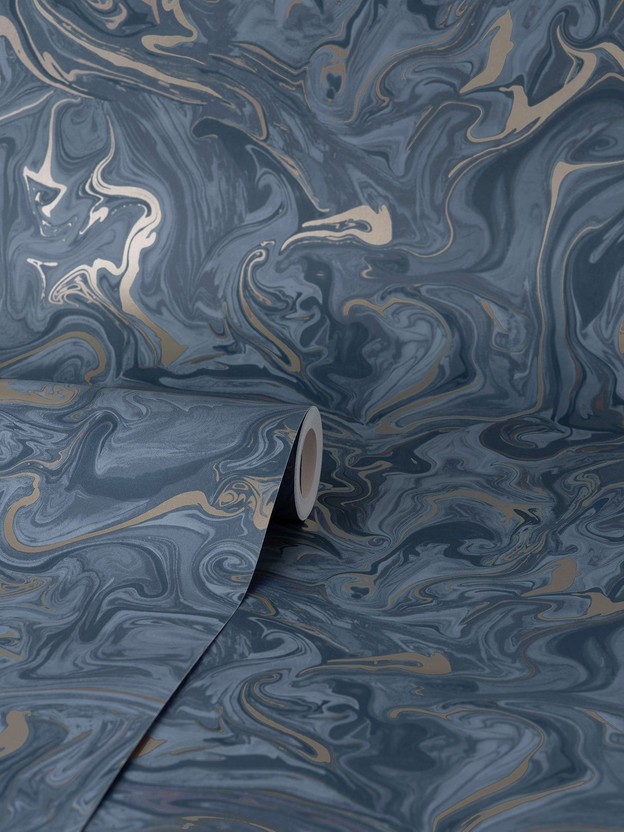 Suave Navy Marble Wallpaper with Abstract Glam Pattern - Fine Decor FD43055
