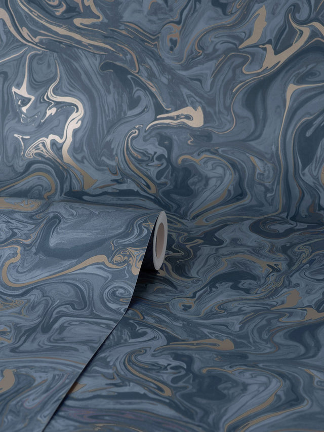 Suave Navy Marble Wallpaper with Abstract Glam Pattern - Fine Decor FD43055