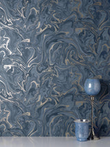 Suave Navy Marble Wallpaper with Abstract Glam Pattern - Fine Decor FD43055