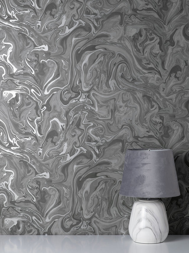 Suave Charcoal Marble Wallpaper