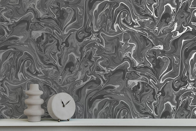 Suave Charcoal Marble Wallpaper