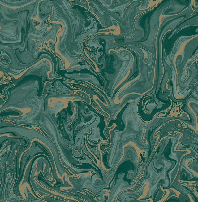 Suave Dark Green Marble Wallpaper with Abstract Glam Motif - Fine Decor FD43058