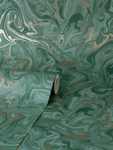 Suave Dark Green Marble Wallpaper with Abstract Glam Motif - Fine Decor FD43058