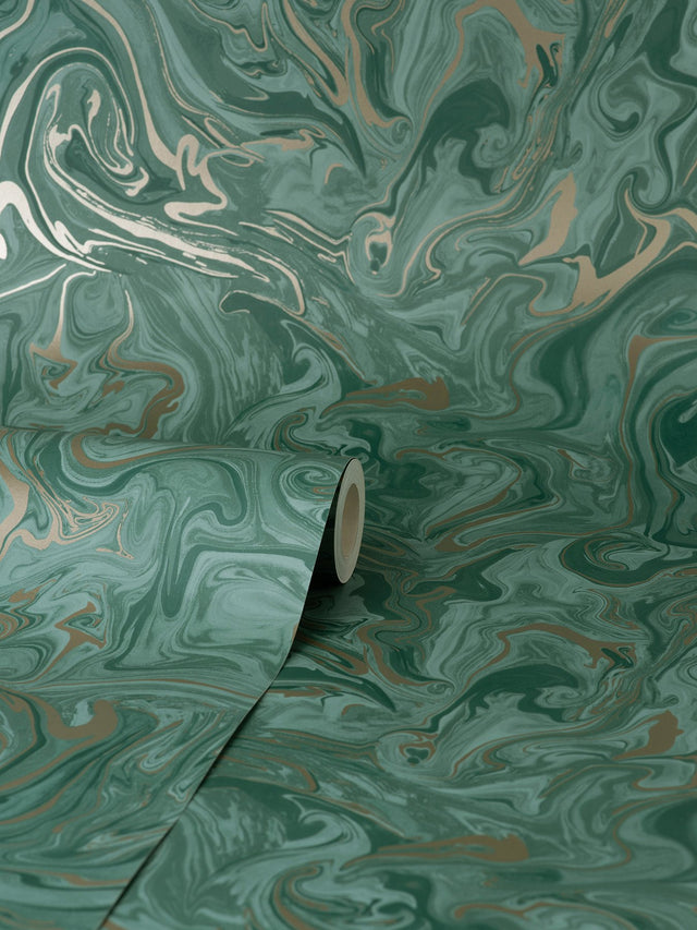 Suave Dark Green Marble Wallpaper with Abstract Glam Motif - Fine Decor FD43058
