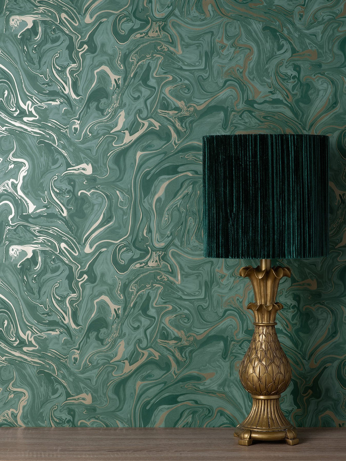 Suave Dark Green Marble Wallpaper with Abstract Glam Motif - Fine Decor FD43058