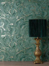 Suave Dark Green Marble Wallpaper with Abstract Glam Motif - Fine Decor FD43058