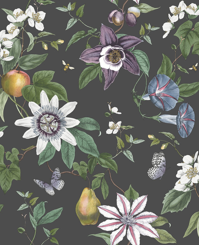 Sierra Black Floral Wallpaper with Botanical Flowers Modern Pattern - Fine Decor FD43060