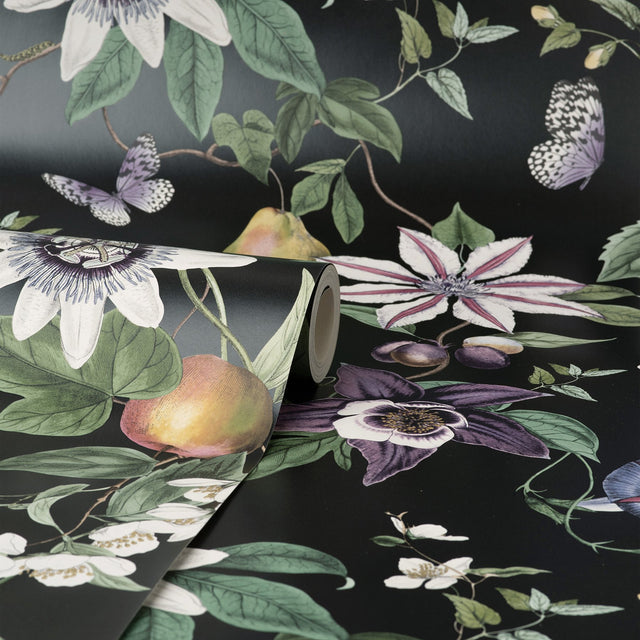 Sierra Black Floral Wallpaper with Botanical Flowers Modern Pattern - Fine Decor FD43060