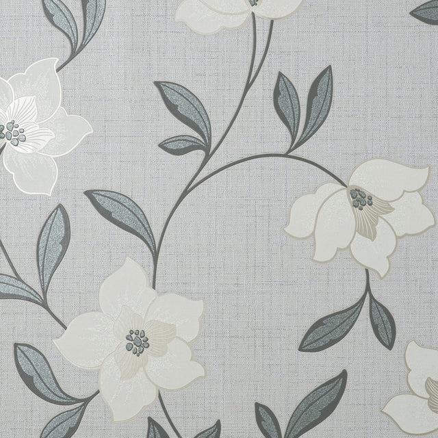 Larson White Floral Wallpaper with Botanical Flower Trail in Farmhouse Style - Fine Decor FD43066