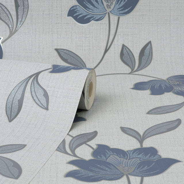 Larson Blue Floral Wallpaper