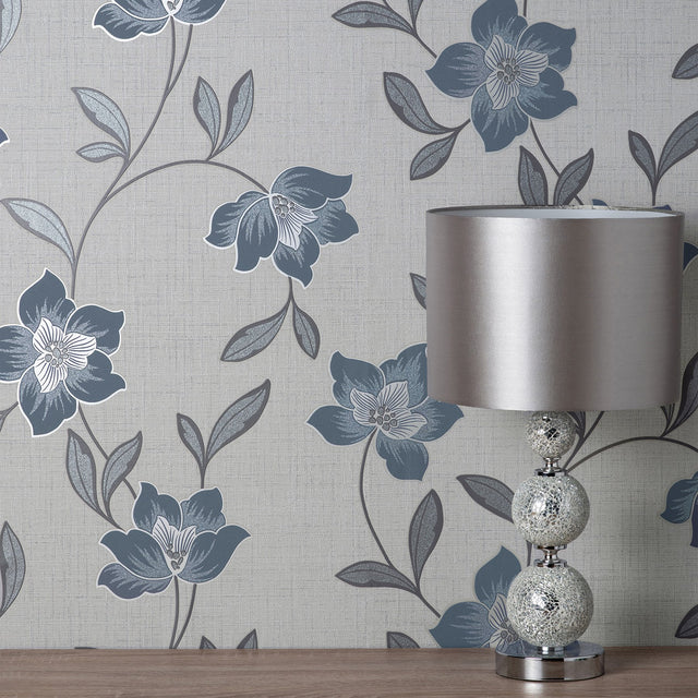 Larson Blue Floral Wallpaper