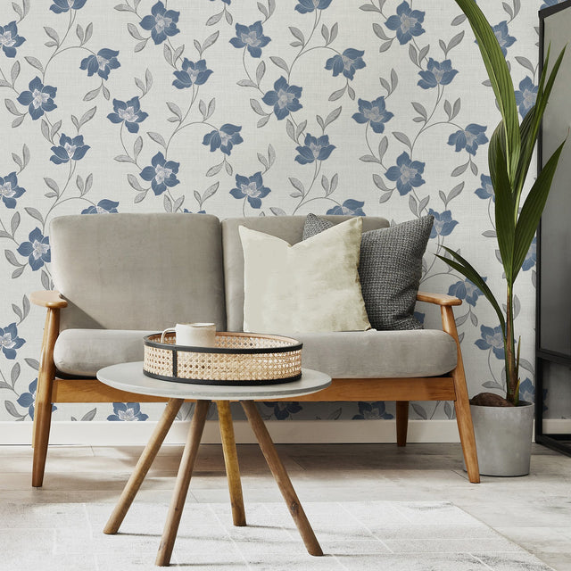 Larson Blue Floral Wallpaper