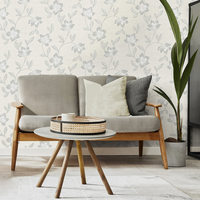 Larson Grey Floral Wallpaper with Farmhouse Botanical Flower Pattern - Fine Decor FD43068