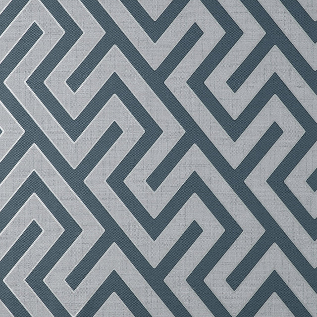 Meander Blue Geo Wallpaper with Metallic Greek Key Geometric - Fine Decor FD43070