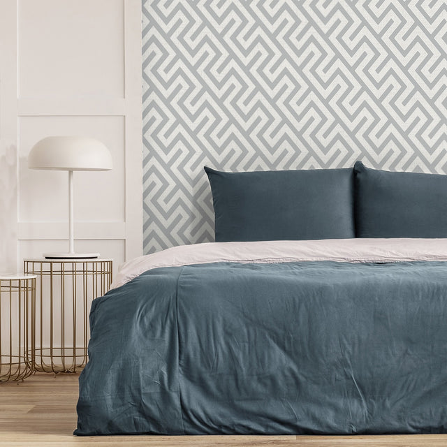 Meander Light Grey Geo Wallpaper with Geometric Greek Key Pattern - Fine Decor FD43071