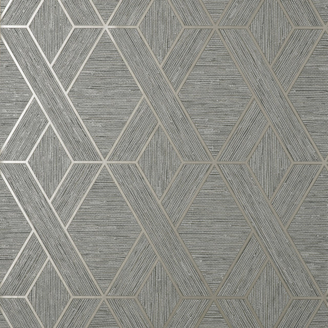 Malcolm Grey Geo Wallpaper with Metallic Textured Geometric Pattern - Fine Decor FD43152