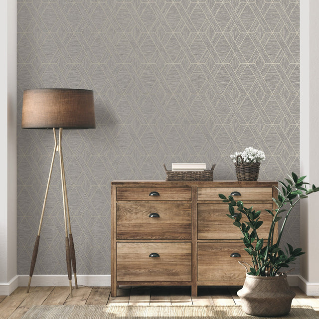 Malcolm Grey Geo Wallpaper with Metallic Textured Geometric Pattern - Fine Decor FD43152