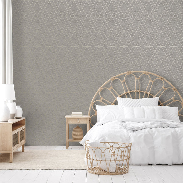 Malcolm Grey Geo Wallpaper with Metallic Textured Geometric Pattern - Fine Decor FD43152