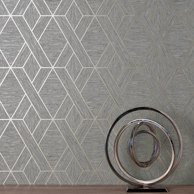 Malcolm Grey Geo Wallpaper with Metallic Textured Geometric Pattern - Fine Decor FD43152