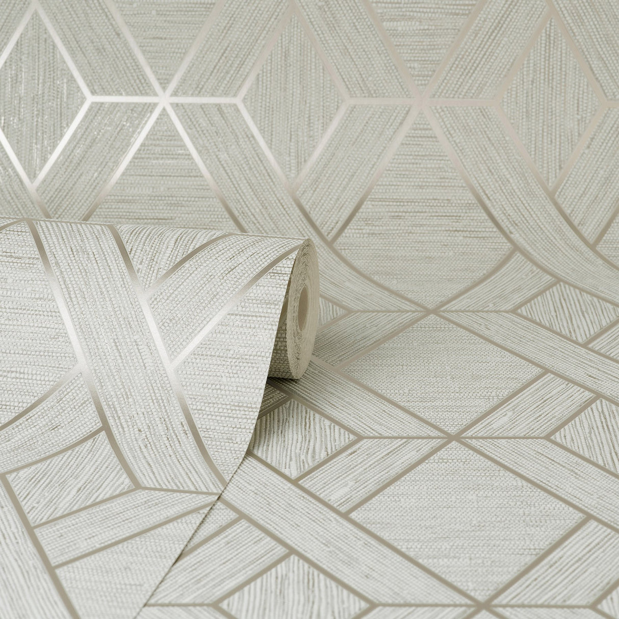 Malcolm Natural Geo Wallpaper with Metallic Textured Geometric Pattern - Fine Decor FD43153