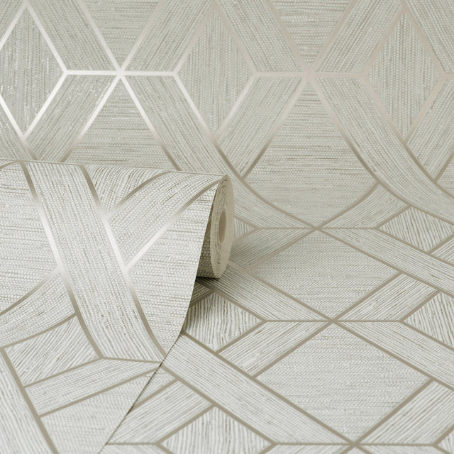 Malcolm Natural Geo Wallpaper with Metallic Textured Geometric Pattern - Fine Decor FD43153