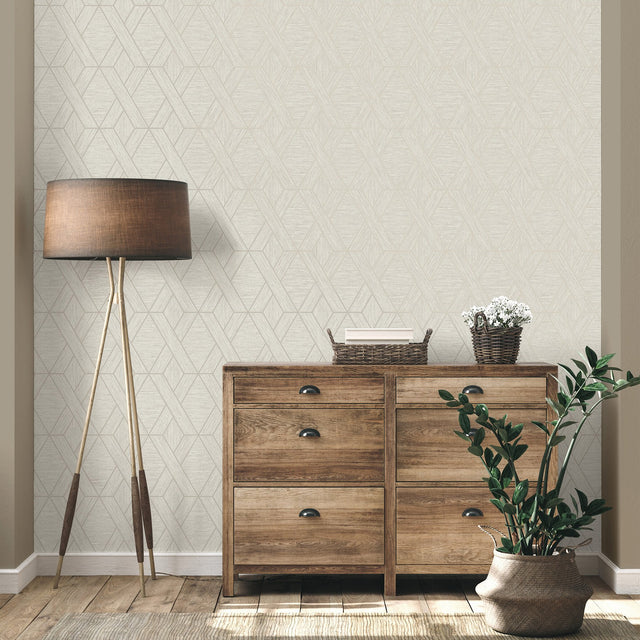 Malcolm Natural Geo Wallpaper with Metallic Textured Geometric Pattern - Fine Decor FD43153