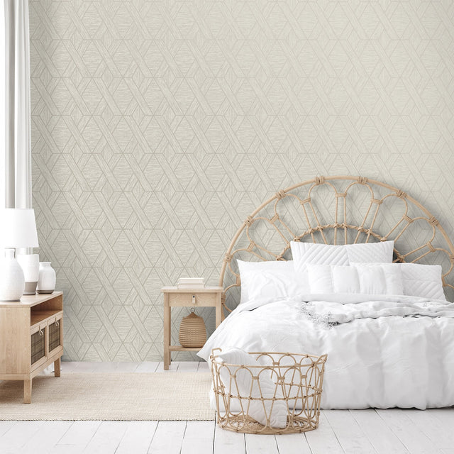 Malcolm Natural Geo Wallpaper with Metallic Textured Geometric Pattern - Fine Decor FD43153