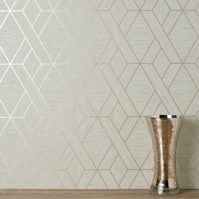 Malcolm Natural Geo Wallpaper with Metallic Textured Geometric Pattern - Fine Decor FD43153
