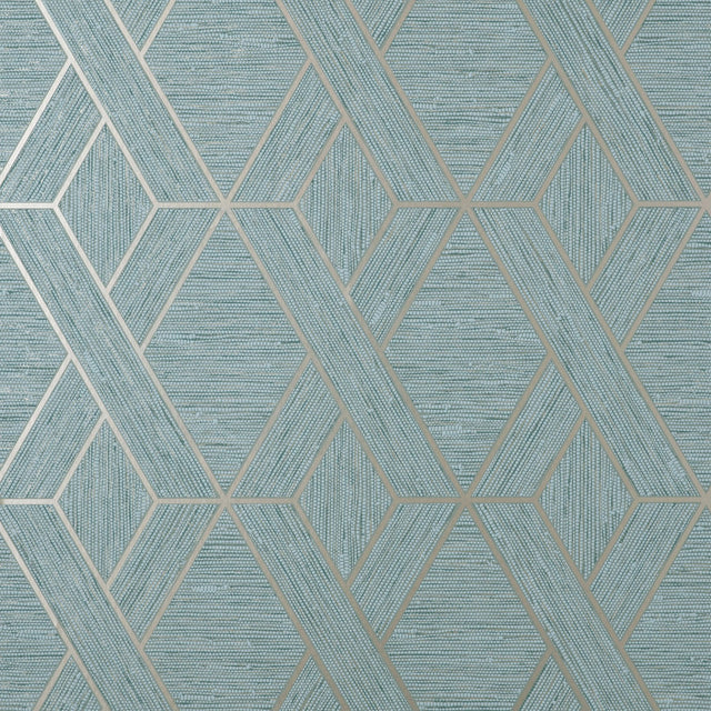 Malcolm Teal Geo Wallpaper with Metallic Textured Geometric Pattern - Fine Decor FD43154