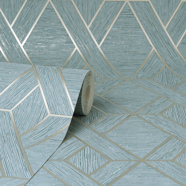 Malcolm Teal Geo Wallpaper with Metallic Textured Geometric Pattern - Fine Decor FD43154