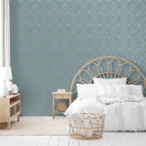 Malcolm Teal Geo Wallpaper with Metallic Textured Geometric Pattern - Fine Decor FD43154