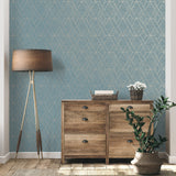 Malcolm Teal Geo Wallpaper with Metallic Textured Geometric Pattern - Fine Decor FD43154