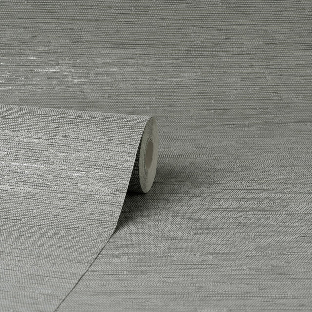 Mephi Grey Faux Grasscloth Textured Vinyl Wallpaper - Fine Decor FD43155