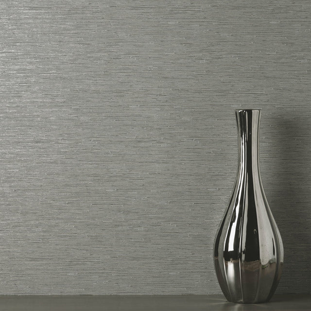Mephi Grey Faux Grasscloth Textured Vinyl Wallpaper - Fine Decor FD43155
