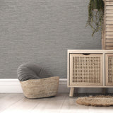 Mephi Grey Faux Grasscloth Textured Vinyl Wallpaper - Fine Decor FD43155