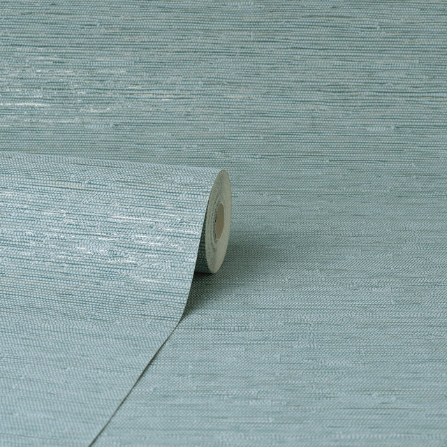 Mephi Teal Grasscloth Wallpaper with Faux Grasscloth Texture - Fine Decor FD43157