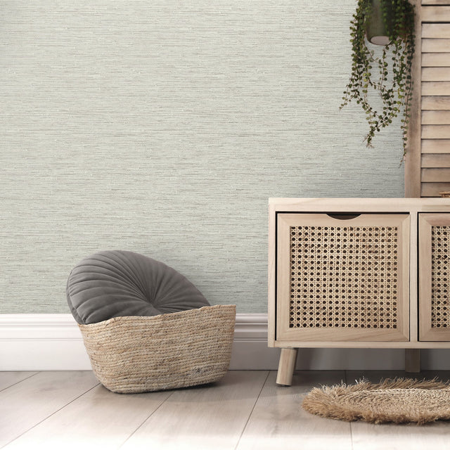 Mephi Natural Faux Grasscloth Vinyl Wallpaper with Textured Metallic Accents - Fine Decor FD43158
