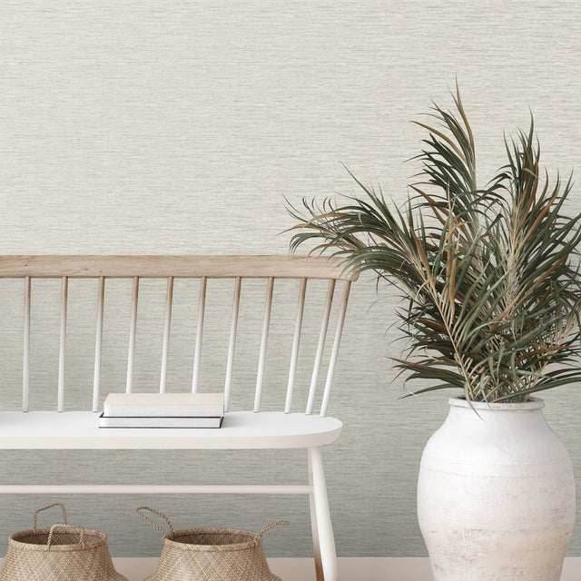 Mephi Natural Faux Grasscloth Vinyl Wallpaper with Textured Metallic Accents - Fine Decor FD43158