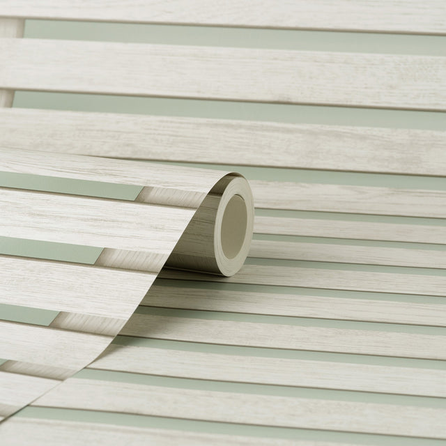 Marlow Sage Wood Slats Wallpaper with Farmhouse Wood Graphic Pattern - Fine Decor FD43218