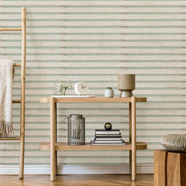 Marlow Sage Wood Slats Wallpaper with Farmhouse Wood Graphic Pattern - Fine Decor FD43218