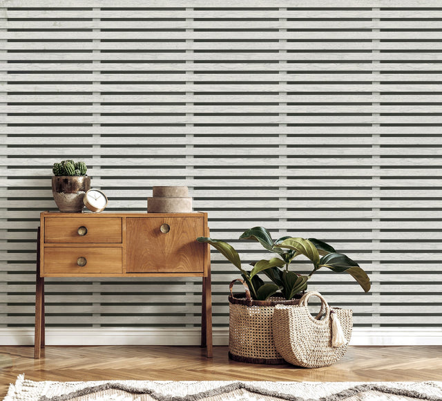 Marlow Charcoal Wood Slats Wallpaper with Farmhouse Wood Graphic Pattern - Fine Decor FD43219