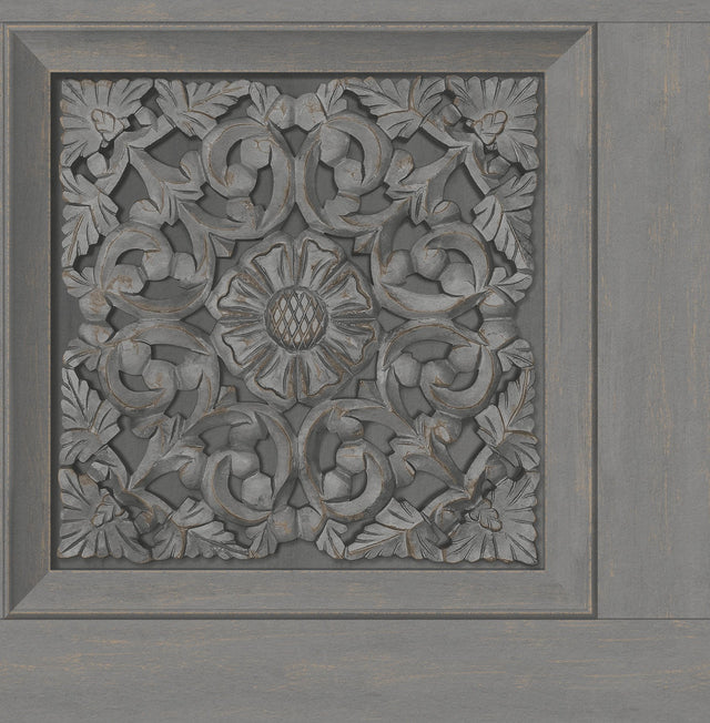 Albie Dark Grey Carved Panel Wallpaper with Wood Graphic Panel Motif - Fine Decor FD43274