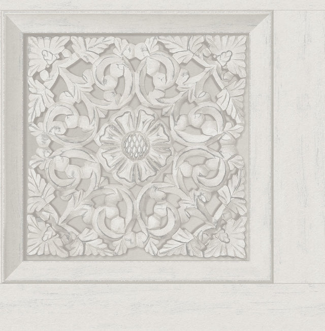 Albie Dove Carved Panel Wallpaper with Wood Graphic Motif - Fine Decor FD43275
