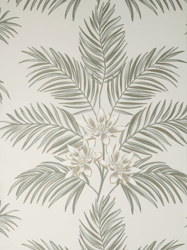 Bali Light Grey Palm Tropical Botanical Wallpaper - Fine Decor FD43277
