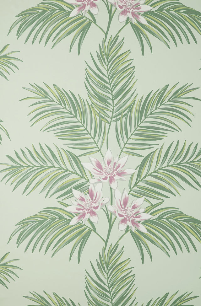 Bali Sage Palm Wallpaper with Tropical Botanical Palm and Floral Motif - Fine Decor FD43278