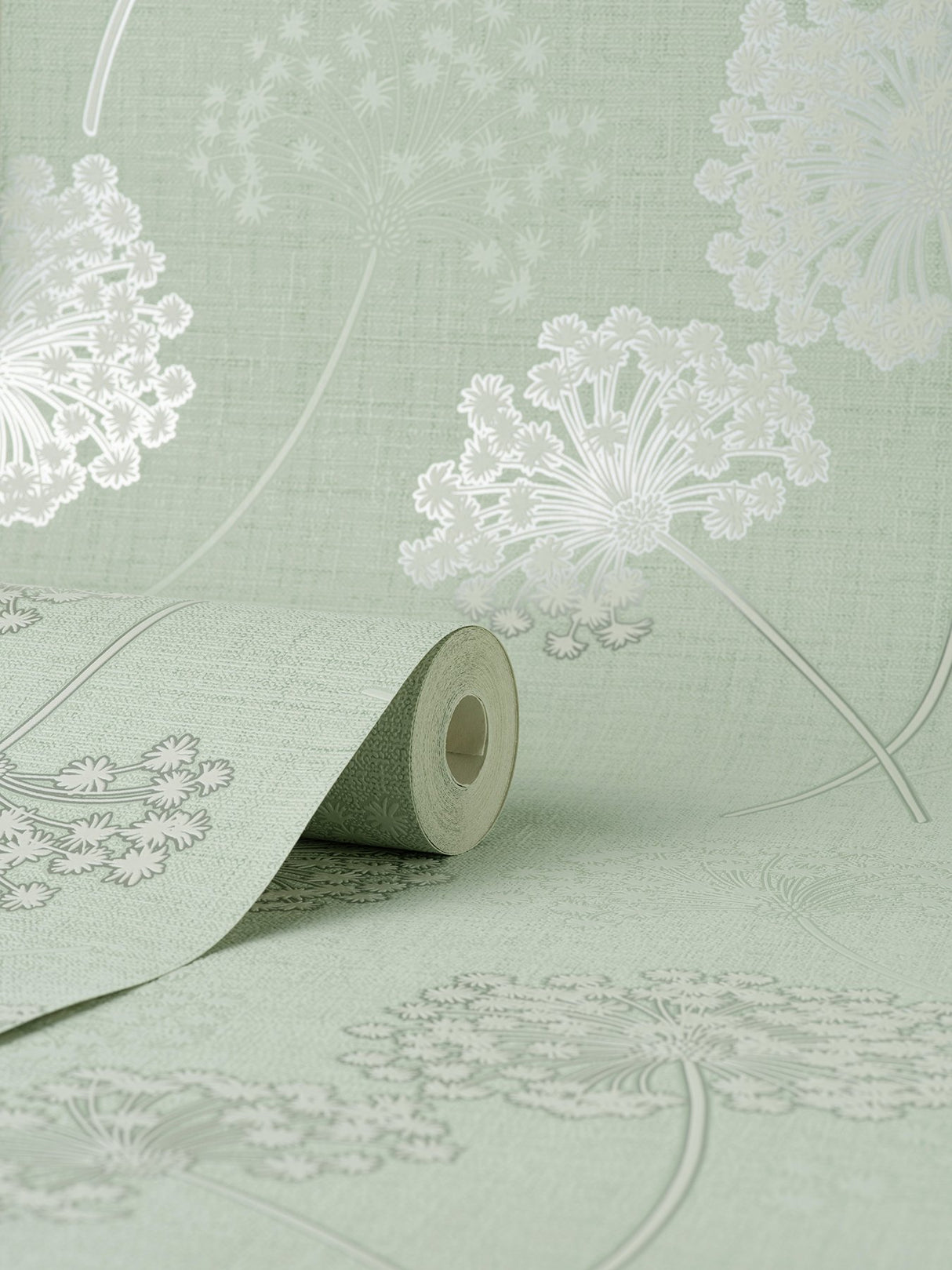 Grace Green Floral Wallpaper with Metallic Botanical Motif - Fine Decor FD43282
