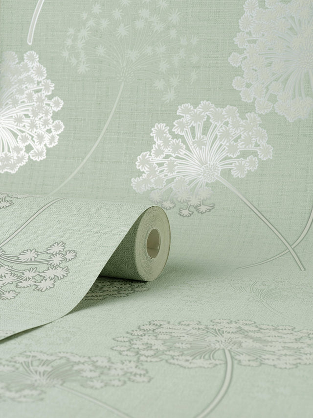 Grace Green Floral Wallpaper with Metallic Botanical Motif - Fine Decor FD43282